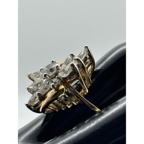 Vintage Ring Cubic Zirconia Cluster Marquis 14 KT. Gold Plated Yellow White Gold - Picture 4 of 15